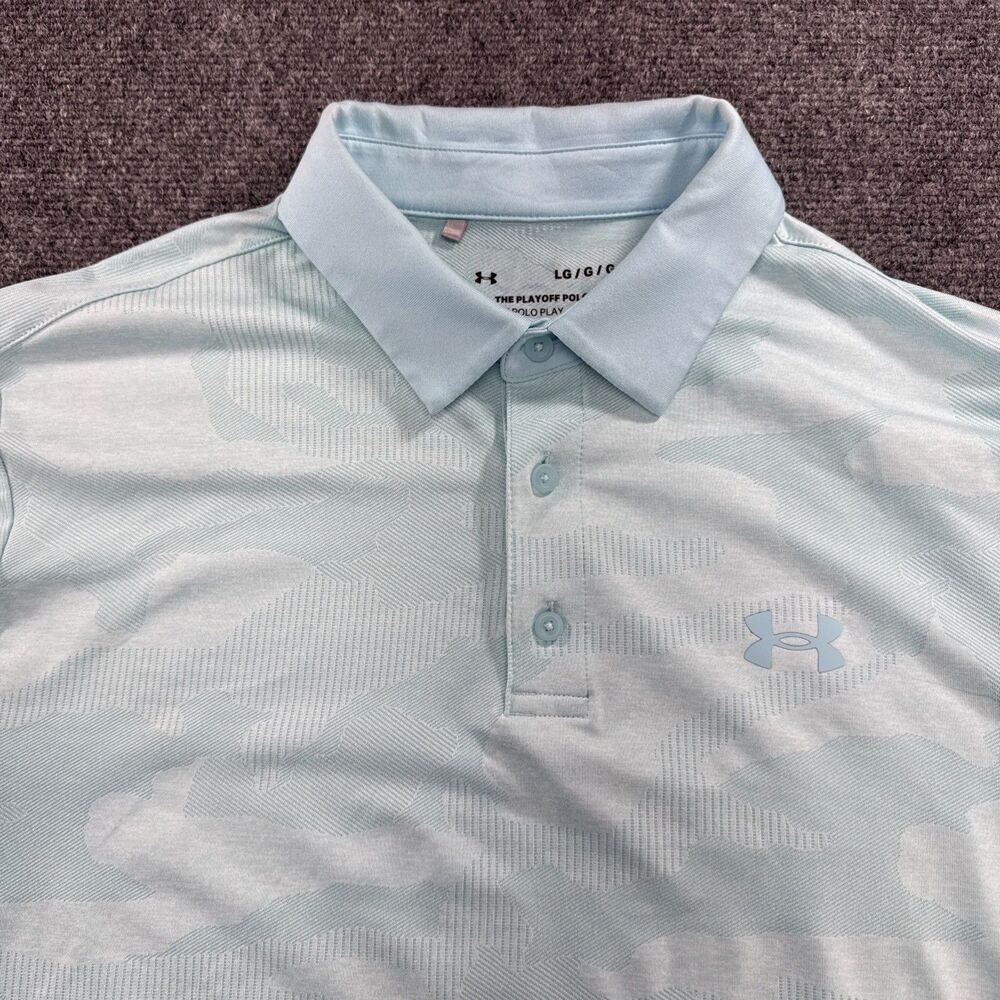 Under Armour Playoff Polo Mens Large Aqua Tonal Camo Jacquard Golf Shirt